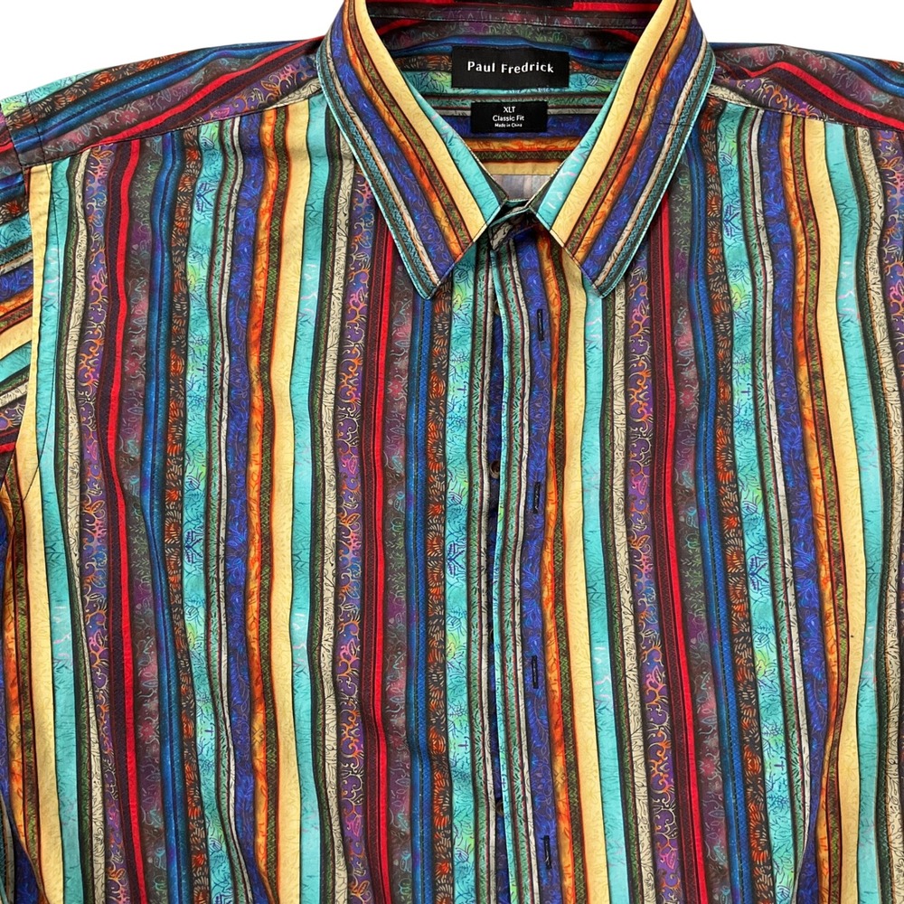 Paul & Fredrick Shirt Mens XLT Multicolor Vibrant Stripe Classic‎ Fit Cotton